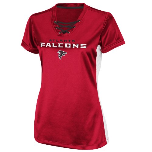 NFL Women's Atlanta Falcons Draft Me IV Short Sleeve V-Neck Synthetic Tee (Bright Cardinal/White/Black, X-Large)