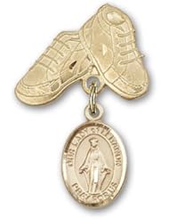 14K Gold Baby Badge with Our Lady of Lebanon Charm and Baby Boots Pin