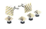Yellow gold plated and silver plated diagonal patterned cufflinks and shirt studs formal set with presentation box. Made in the U.S.A