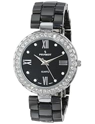 Peugeot Womens 7078SBK Black Ceramic and Swarovski Crystal Watch
