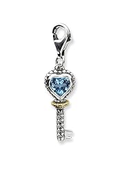 Sterling Silver w/14k Blue Topaz Antique Key w/Lobster Clasp Charm