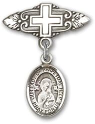 Sterling Silver Baby Badge with Our Lady of Perpetual Help Charm and Badge Pin with Cross