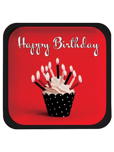 Creative Converting Cupcake Blowout Happy Birthday Square Dinner Plates, 8-Count