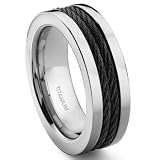 Titanium 8MM Double Black Cable Wedding Band Ring