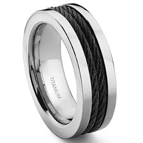 Titanium 8MM Double Black Cable Wedding Band Ring by Titanium Kay