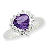 Sterling Silver Amethyst And CZ Heart Ring