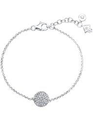 Sterling Silver Pave Diamond Disk Bracelet with Hamsa Charm (1/4cttw*, JK, I2-I3)
