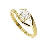 Nickel Free 18 KT Gold Layered Round 5mm CZ Fascinating on 4 Prong Setting Polished Finish 2mm Band Promise Ring