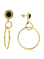 Etrusca Pendientes Stone Stud And Hoop Drop - Black Agate Dorado / Negro