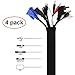 Cable Management Sleeve[4 Pack]，Motoraux Cord Management System for TV / Computer/home ,20 inch Electrical Flexible wire wire hider Sleeve Wrap Cover tube Cord Organizer