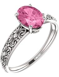18K White Gold 8.00x6.00mm Oval Cut Chatham Created Pink Sapphire Ring -- LIFETIME WARRANTY