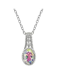 1.01 Ct Oval Mercury Mist Mystic Topaz White Topaz 925 Sterling Silver Pendant