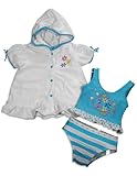 Baby Buns - Infant Girls 2 Piece Tankini Swimsuit And Coverup, White, Turquoise