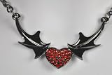 Vampire Bat Wing Red Stone Heart Necklace Gothic Metal