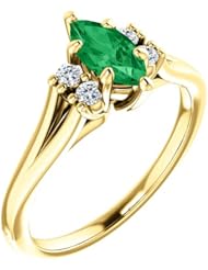 14K Yellow Gold 8.00x4.00mm Marquise Cut Emerald and Diamond Ring -- LIFETIME WARRANTY