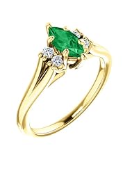 18K Yellow Gold 8.00x4.00mm Marquise Cut Chatham Created Emerald and Diamond Ring -- LIFETIME WARRANTY