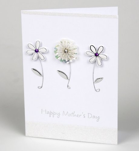 White and Silver Flowers Handcrafted Mother's Day Card