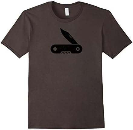 Men's Vintage Pocket Knife T Shirt, Swiss Jackknife Souvenir Gift XL Asphalt