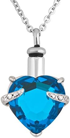 Blue Crystal Urn Heart Pendant Necklaces Cremation Jewelry Ashes Premium Keepsake Memorial