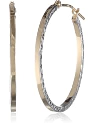 Duragold 14k Yellow Gold Glitter Hoop Earrings, (1" Diameter)