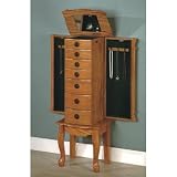 Classic Oak Finish Jewelry Storage Armoire with Mirror By Coaster Furniture