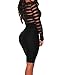 Shawhuwa Womens Sexy Sheer Mesh Striped Long Sleeve Bodysuit Tops S Black 7