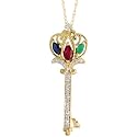 10k Gold 18" Thin Chain & 1 1/4" (32mm) tall Key Pendant, w/ 0.50 Total Carat Brilliant Cut Diamonds, Marquise Cut Ruby, Emerald & Blue Sapphire Stones