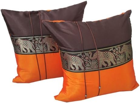 "HelloJatujak" BEST SELLER (DOUBLE) 2 BEAUTIFUL BIG ELEPHANT THROW CUSHION COVER/PILLOW CASE HANDMADE BY THAI SILK AND COTTON FOR DECORATIVE SOFA, CAR AND LIVING ROOM SIZE 16 X 16 INCHES