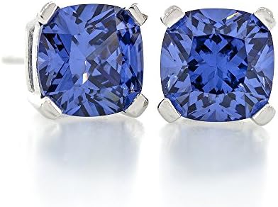 Acacia Jewelry 4.50 Carat (ctw) Cushion Shape Radiant Diamond Cut Tanzanite Color 7.5x7.5mm Crystal CZ 925 Sterling Silver Heavy Mounting Stud Earrings Rhodium Plated