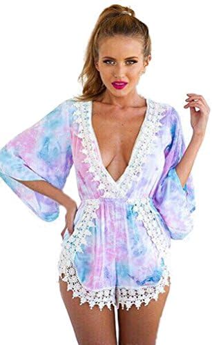 Athenas Women Sexy V-neck Playsuit Jumpsuits Short Pants Rompers Purple Small