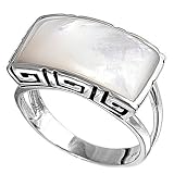 Rhodium Plated Sterling Silver Wedding & Engagement Ring Mother of Pearl Pearl Ring 12MM ( Size 5 to 9)