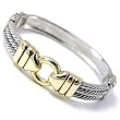 Silver and Gold Triple-Line Cable Hinged Bangle Bracelet