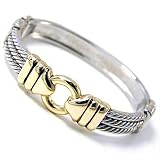 Silver and Gold Triple-Line Cable Hinged Bangle Bracelet