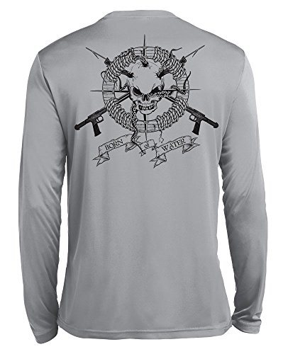 Born of Water Apparel: Spearfishing Shirt - Performance Wicking Long Sleeve: Skull & Spearguns - Freedive | Scuba Dive | Spearfish