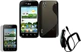 Black S Shape TPU Case Cover+LCD Screen Protector+Car Charger for LG Optimus Black P970 Marquee LS855