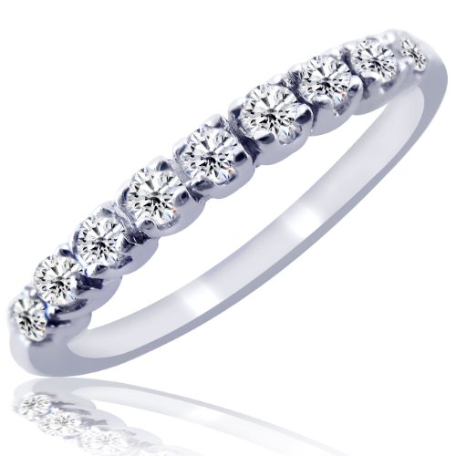 Pave Diamond Wedding Band Ring 10K White Gold 7.5 (1/5cttw)