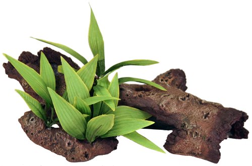 Exotic Environments Mopani Wood with Silk Style Plants Aquarium Ornament, Medium