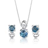 3.00 cts Round Cut London Blue Topaz Pendant Earrings in Sterling Silver Free 18 inch Necklace