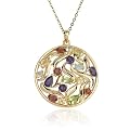 Yellow Gold Plated Sterling Silver Multi-Gemstone Circle Pendant, 18