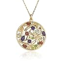 Yellow Gold Overlay Sterling Silver Multi-Gemstone Circle Pendant, 18"