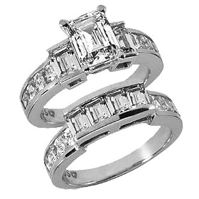 3.25 Ct Diamond Engagement Ring Bridal Set Emerald Cut Princess Cut Channel