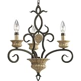 Progress Lighting P4376-105C Three-Light Chandelier Fixture Displays Grand Candleholders In Sun-Washed Limestone, Pietra Crackle and Weathered Bronze