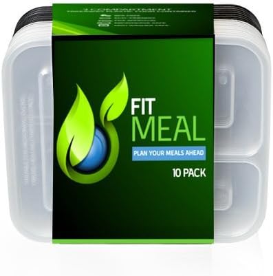 FIT MEAL Food Containers 3 Compartment Bento Lunch Box With Lids Microwave, Dishwasher Safe &amp; food containers,BPA Free,PTHALATE Free,FDA Approved 10 Pack plastic food containers, fitness meal prep.