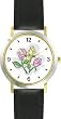 Pastel Pink and Yellow Rose Flowers - WATCHBUDDY&reg; DELUXE TWO-TONE THEME WATCH - Arabic Numbers - Black Leather Strap-Children's Size-Small ( Boy's Size & Girl's Size )