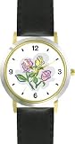 41j2X7FMhZL. SL160  Pastel Pink and Yellow Rose Flowers   WATCHBUDDY® DELUXE TWO TONE THEME WATCH   Arabic Numbers   Black Leather Strap Childrens Size Small