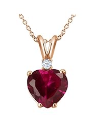 2.23 Ct Red Created Ruby and White Topaz 925 Rose Gold Plated Silver Pendant