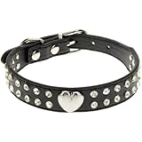 Pet Kingdom 2 Rows Rhinestone Bling Heart Studded Leather Dog Collar For Small Or Medium Pet Collar