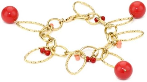 Devon Leigh Splash of Color Coral and Pearl Shell Dangle Link Bracelet