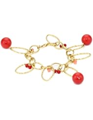 Devon Leigh Splash of Color Coral and Pearl Shell Dangle Link Bracelet