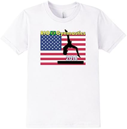 Kids RIO Gymnastics 2016 Brazil American Flag T Shirt 8 White